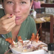 Eating seafood chowder (photo: Lena Johannessen) 
